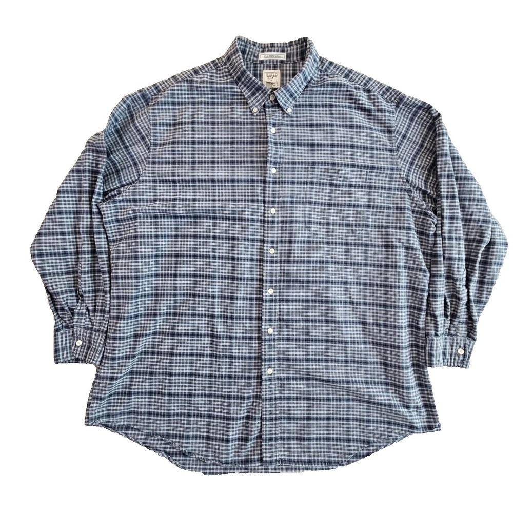 Field Gear Mens Shirt XXXL Blue Plaid Long Sleeve Button Down 100% Cotton EUC